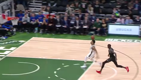 giannis antetokounmpo dunks from outside the three point line